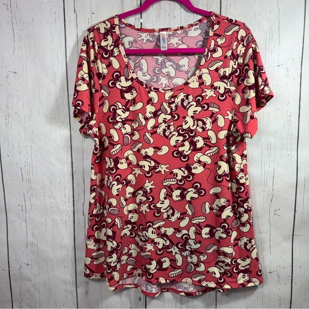LuLaRoe Disney Mickey Womens Classic Pink Short Sleeve Graphic T-Shirt Hi Low